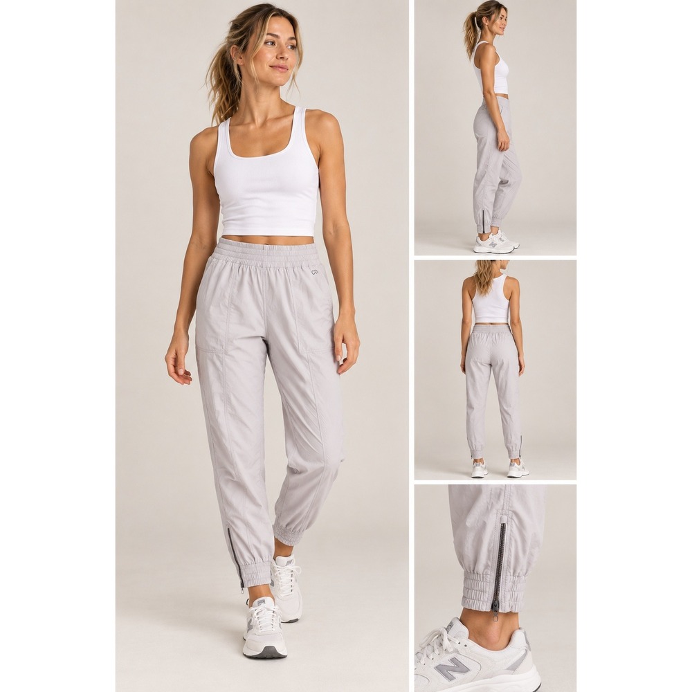CALIA Women Athletic Jogger Pants Anywhere Ankle Zip Tan Beige Small